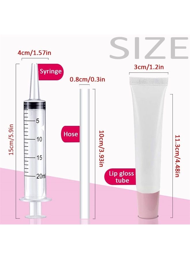 AMORIX 50 قطعة أنابيب لمعان الشفاه 20 مل غطاء وردي حاويات لمعان الشفاه فارغة أنابيب بلسم الشفاه قابلة لإعادة التعبئة أنابيب ضغط مستحضرات التجميل + 2 × 20 مل محاقن ملصقات علامات - Image 2