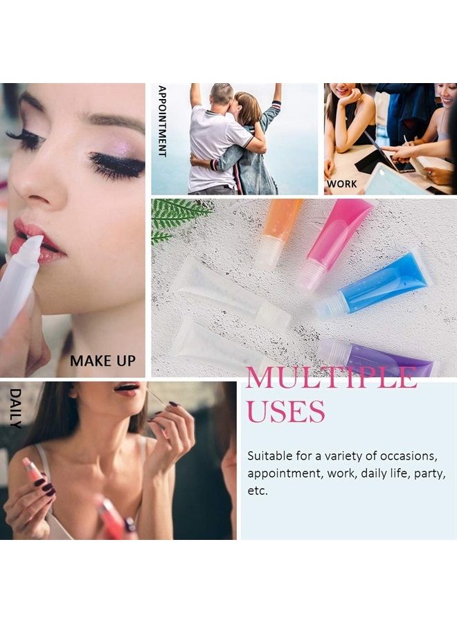 AMORIX 50 قطعة أنابيب لمعان الشفاه 20 مل غطاء وردي حاويات لمعان الشفاه فارغة أنابيب بلسم الشفاه قابلة لإعادة التعبئة أنابيب ضغط مستحضرات التجميل + 2 × 20 مل محاقن ملصقات علامات - Image 3