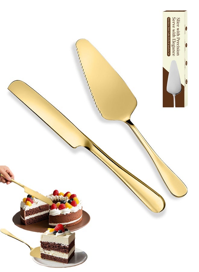 جيفت طقم تقديم الكيك، طقم سكاكين وتقديم كيك الزفاف، أدوات تقطيع الكيك من الفولاذ المقاوم للصدأ، قطاعة كيك مسننة، سكين تقديم حلويات احترافية لفطيرة الجبن والبيتزا. - Image 1