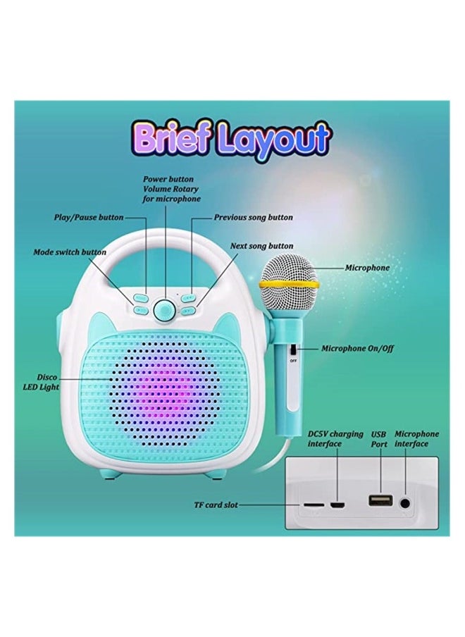 Generic - Toy Karaoke Machine for Kids, Wireless Bluetooth Speaker with Microphone, Kids Karaoke Machine for Kids with TF/USB Connectivity, Portable Singing Mic Machine with Flashing Lights (Blue) - Image 1