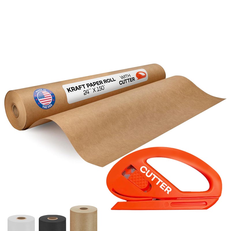 Brown Kraft Paper Roll 24 x 1800 150 feet with Cutter  USAMade Quality Paper 50lb Thickness for Wrapping Packing Moving Shipping  CraftsArts  Natural Kraft Material by IDL Packaging