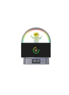 Alarm Clock with Wireless Charging, Astronaut Decorative Bluetooth Speaker, 3 in 1 Dimmable Night Light with Alarm, 15W Fast Wireless Charger, Mood Light with 4 Light Color Modes