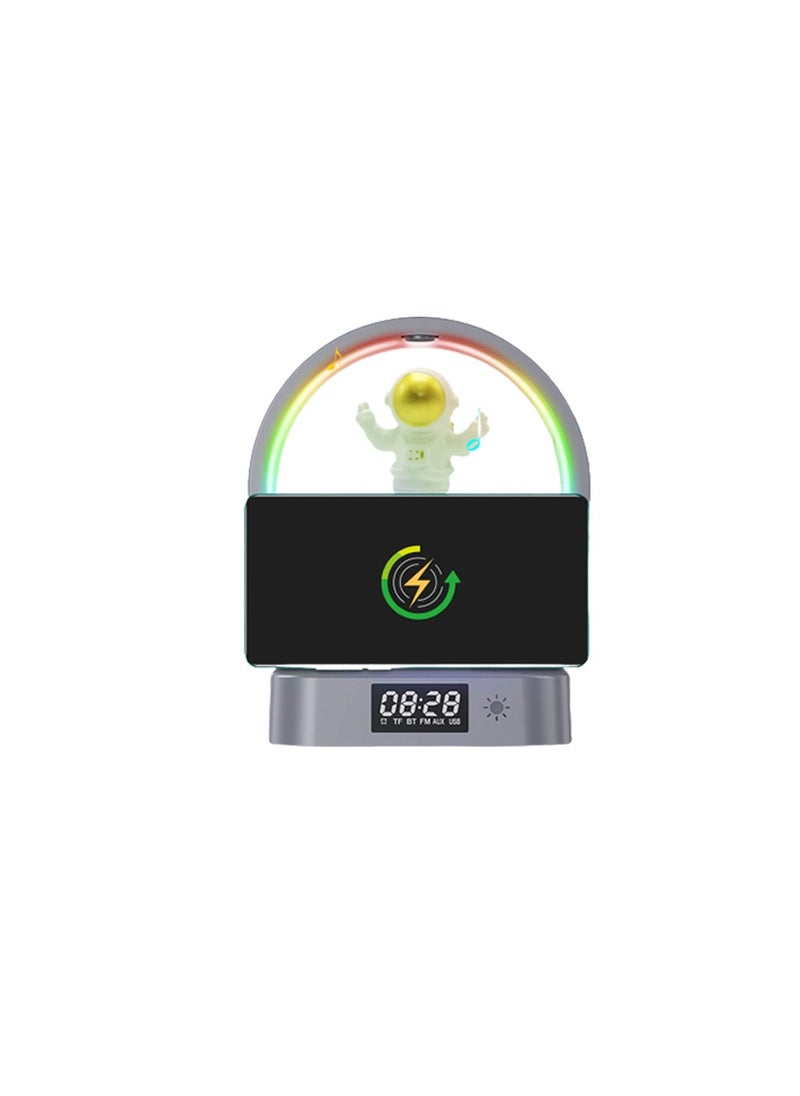 SYOSI - Alarm Clock with Wireless Charging, Astronaut Decorative Bluetooth Speaker, 3 in 1 Dimmable Night Light with Alarm, 15W Fast Wireless Charger, Mood Light with 4 Light Color Modes - Image 1