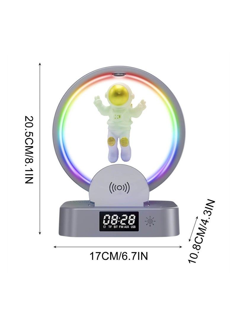 SYOSI - Alarm Clock with Wireless Charging, Astronaut Decorative Bluetooth Speaker, 3 in 1 Dimmable Night Light with Alarm, 15W Fast Wireless Charger, Mood Light with 4 Light Color Modes - Image 1