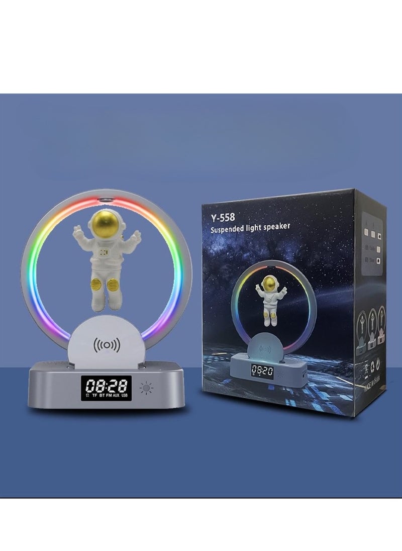 SYOSI - Alarm Clock with Wireless Charging, Astronaut Decorative Bluetooth Speaker, 3 in 1 Dimmable Night Light with Alarm, 15W Fast Wireless Charger, Mood Light with 4 Light Color Modes - Image 1