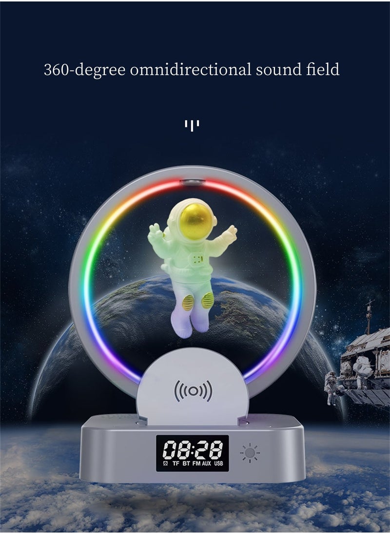 SYOSI - Alarm Clock with Wireless Charging, Astronaut Decorative Bluetooth Speaker, 3 in 1 Dimmable Night Light with Alarm, 15W Fast Wireless Charger, Mood Light with 4 Light Color Modes - Image 1