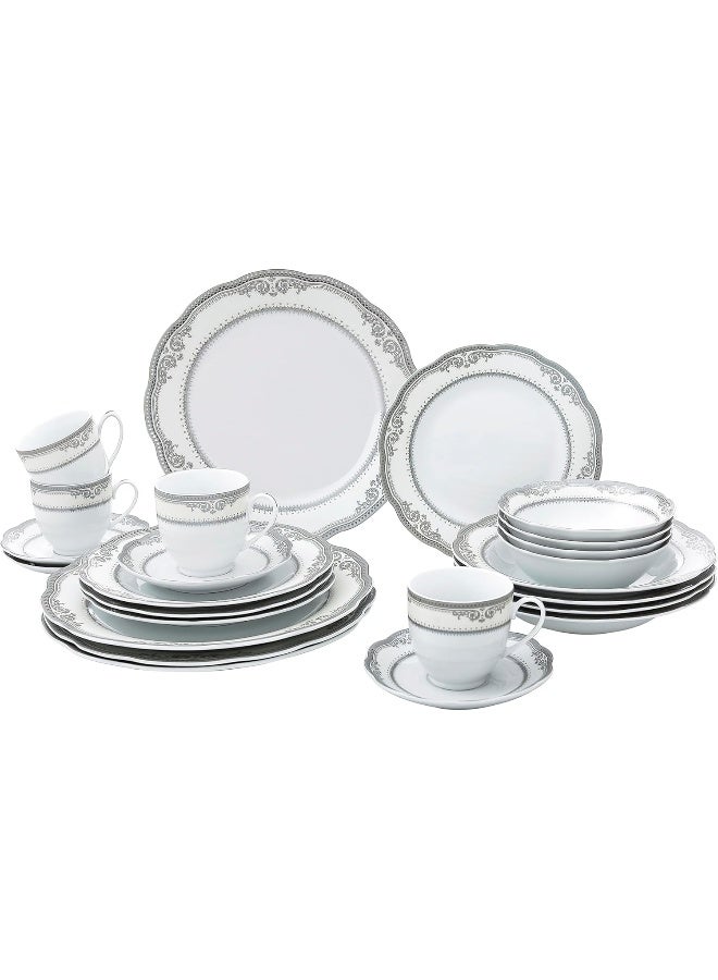 Lorren Home Trends 24 Piece Victoria Design Porcelain Wavy Edge Dinnerware Set White - Image 1
