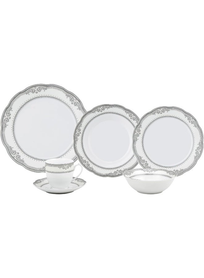 Lorren Home Trends 24 Piece Victoria Design Porcelain Wavy Edge Dinnerware Set White - Image 3