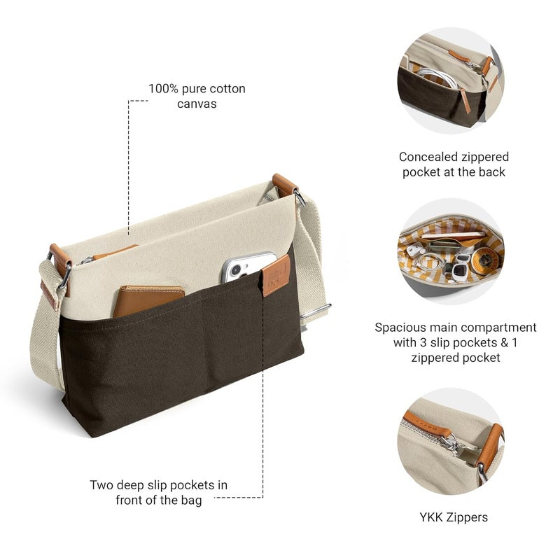 Daily Objects حقيبة كروس بودي لجميع الأجناس من نوع سنغافورة | حقيبة قماش صلبة مع جيوب داخلية وخارجية | مساحة تخزين للاحتياجات الأساسية - Image 2