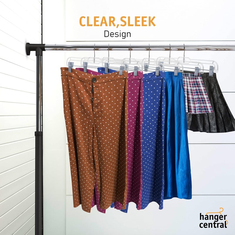 Hanger Central Premium 14 Inch Clear Pants Hangers with Adjustable Clips - 25 Pack Space-Saving Skirt Hangers - Non-Slip Heavy Duty Plastic Closet Organizers with 360Â° Swivel Hook - Image 3