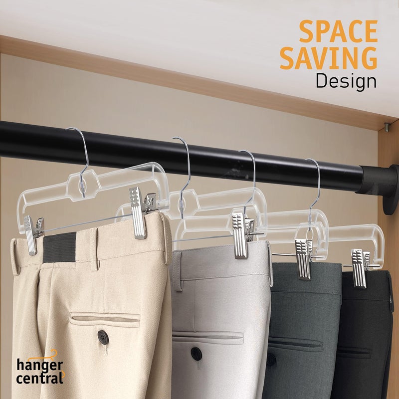 Hanger Central Premium 14 Inch Clear Pants Hangers with Adjustable Clips - 25 Pack Space-Saving Skirt Hangers - Non-Slip Heavy Duty Plastic Closet Organizers with 360Â° Swivel Hook - Image 2