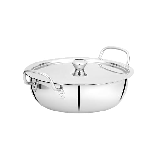 BOWLS  MORE Bowls & More | Flat Bottom Stainless Steel 4 Pcs Cookware Set - 22 cm Wide Kadai (2.0 L) with Lid | 24 cm Kadai (2.5 L) with Lid | Induction/Flame Safe | Matt Finish (Silver) - Image 5