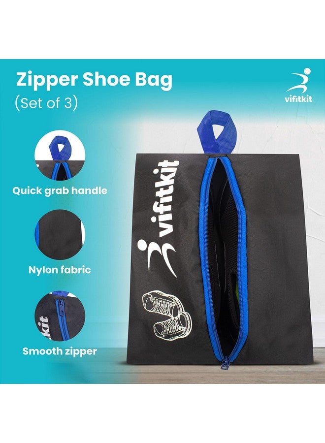 Vifitkit VFK by Xtrim Shoe Bag for Shoes with Smooth Zipper (Pack of 3), Easy to Carry Handle, Multi Storage Bag, Travel Organiser for Travelling, Portable Shoe Cover, Breathable, Dust Proof, Spacious Bag - Image 2