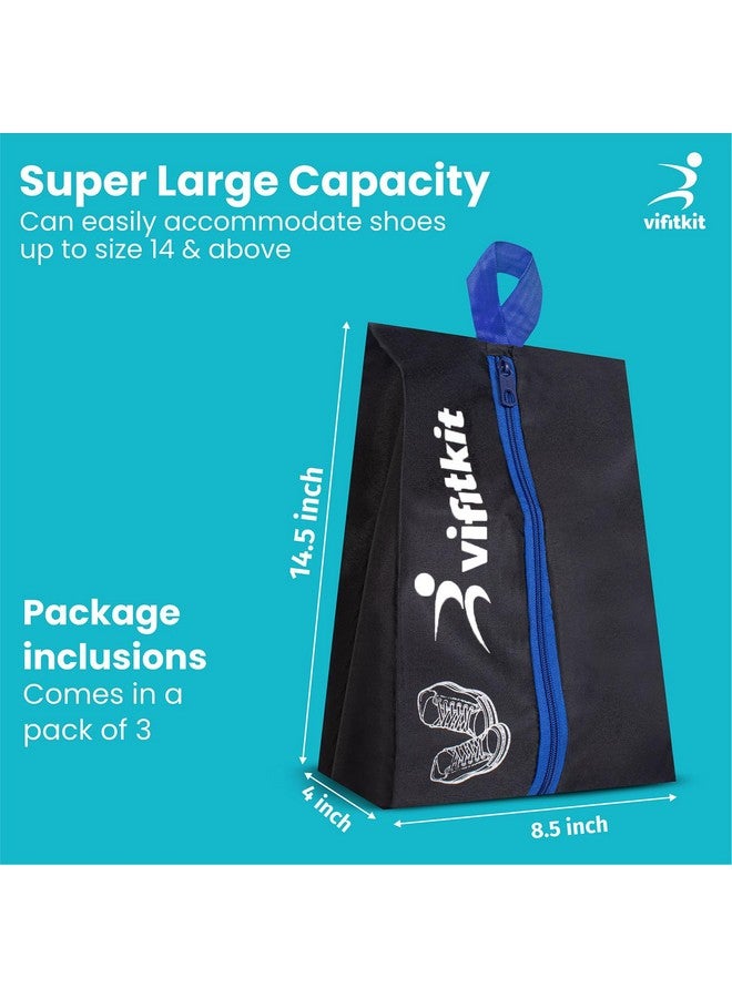 Vifitkit VFK by Xtrim Shoe Bag for Shoes with Smooth Zipper (Pack of 3), Easy to Carry Handle, Multi Storage Bag, Travel Organiser for Travelling, Portable Shoe Cover, Breathable, Dust Proof, Spacious Bag - Image 5