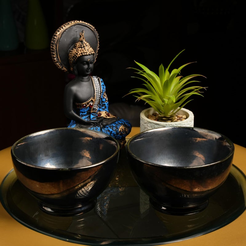 Caffeine Ceramic Handmade Black Metallic Nut Serving Bowl (Set of 2) - Image 1