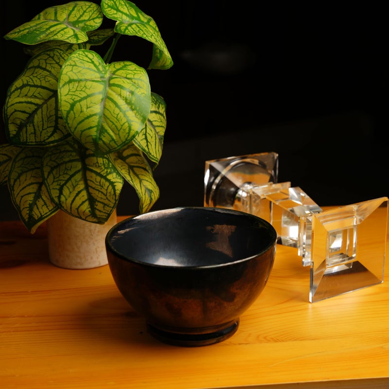 Caffeine Ceramic Handmade Black Metallic Nut Serving Bowl (Set of 2) - Image 2