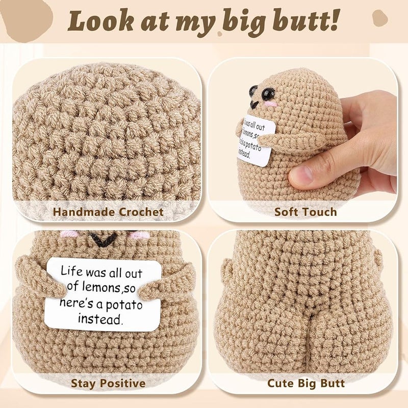 Forpmon Mini Funny Positive Potato Knitted Doll with Encouragement Card for Cheer Up Gifts, Party Decorations, Cute Crochet Toy for Birthday Presents - Image 2