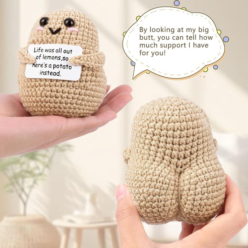 Forpmon Mini Funny Positive Potato Knitted Doll with Encouragement Card for Cheer Up Gifts, Party Decorations, Cute Crochet Toy for Birthday Presents - Image 3