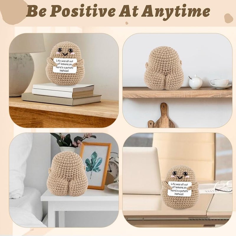 Forpmon Mini Funny Positive Potato Knitted Doll with Encouragement Card for Cheer Up Gifts, Party Decorations, Cute Crochet Toy for Birthday Presents - Image 4