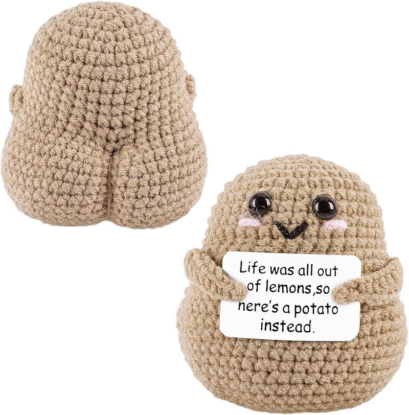 Forpmon Mini Funny Positive Potato Knitted Doll with Encouragement Card for Cheer Up Gifts, Party Decorations, Cute Crochet Toy for Birthday Presents - Image 1