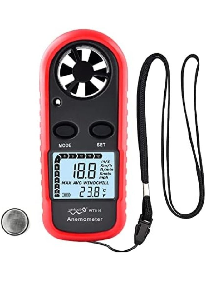 Handheld Anemometer Small Digital Vane Wind Speed Meter Gauge, Pocket Air Flow Velocity Tester with Measuring Wind Temperature 14℉ to 113℉ for House HVAC Duct Outdoor Kite Boat Sailing Surfing - Image 1