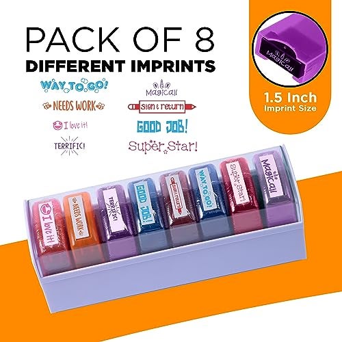 Tickselect Teacher Stamps for Classroom Grading – 8PCS Self-Inking Rectangular Teacher Stamp – Colorful Stamps for Teachers with Motivational Messages – Perfect Classroom Supplies & Gifts for Homeschool - Image 3