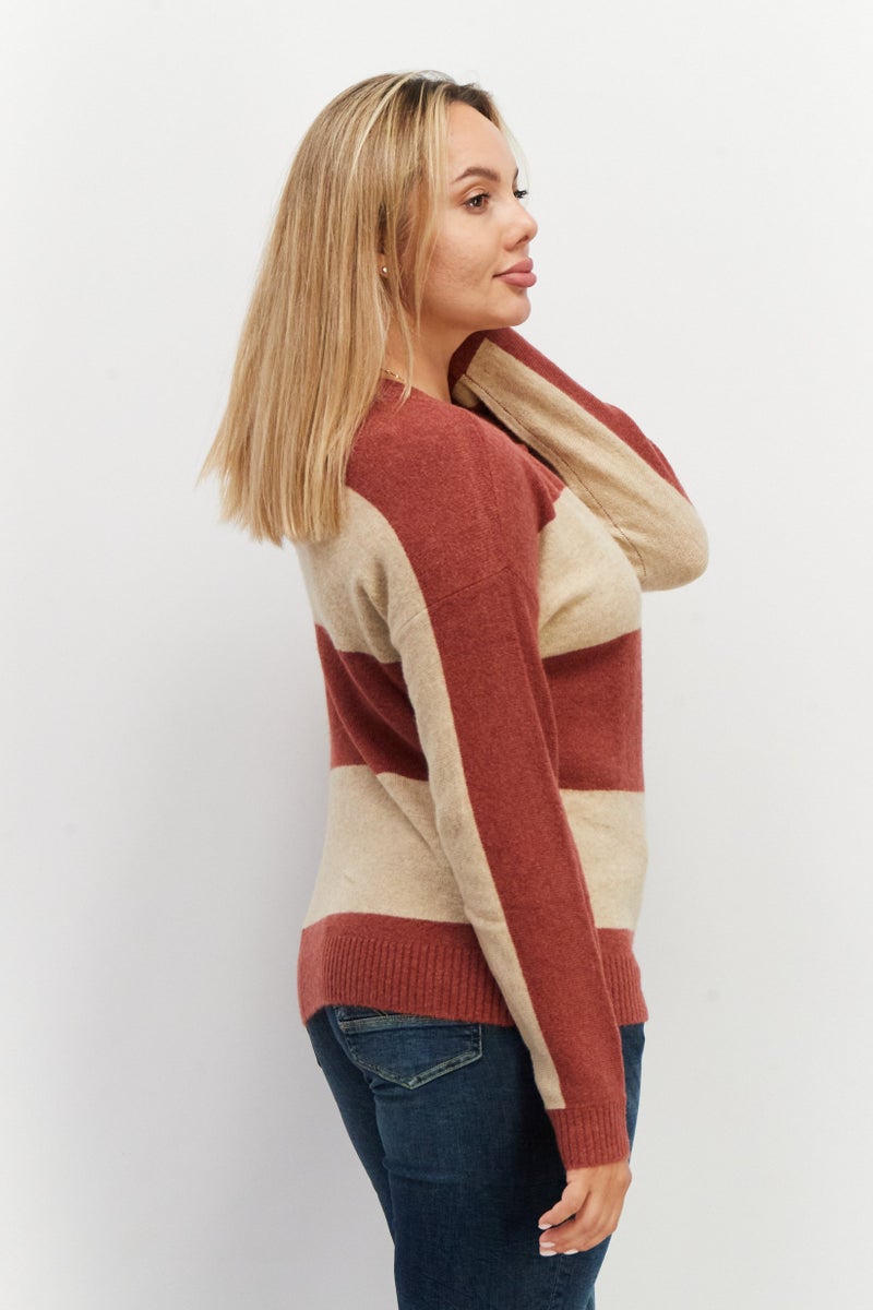 ESPRIT Women Round Neck Long Sleeve Knitted Sweaters, Beige - Image 3