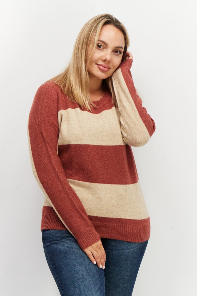 ESPRIT Women Round Neck Long Sleeve Knitted Sweaters, Beige - Image 1
