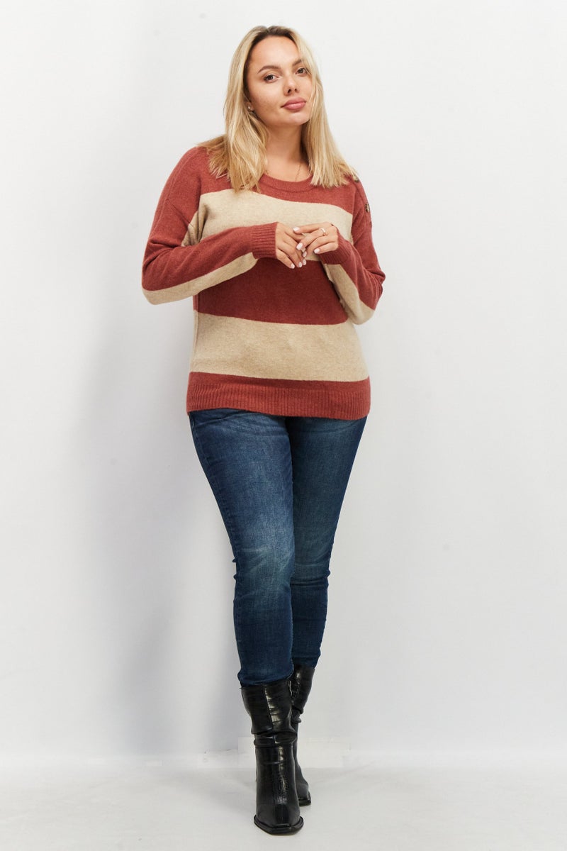 ESPRIT Women Round Neck Long Sleeve Knitted Sweaters, Beige - Image 2