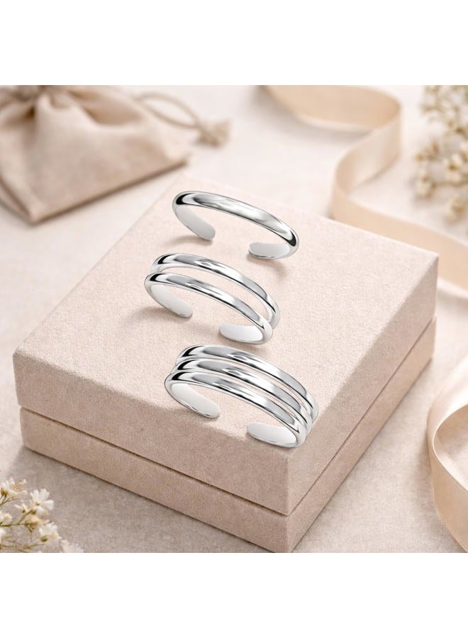 LeCalla 925 Sterling Silver Minimalist Toe Rings Set Simple Open Adjustable Toe Rings for Women, Einheitsgröße, Silver, No Gemstone - Image 5