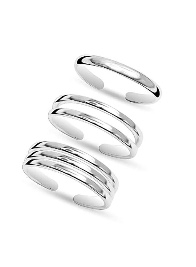LeCalla 925 Sterling Silver Minimalist Toe Rings Set Simple Open Adjustable Toe Rings for Women, Einheitsgröße, Silver, No Gemstone - Image 1