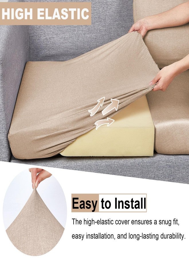 pickyNproud 8Pcs Patio Cushion Covers Stretch Outdoor Couch Cushions Slipcovers Replacement Washable Furniture Protector with Elastic Bottom Sofa Chair Seat Cover, Blush Khaki - Image 2