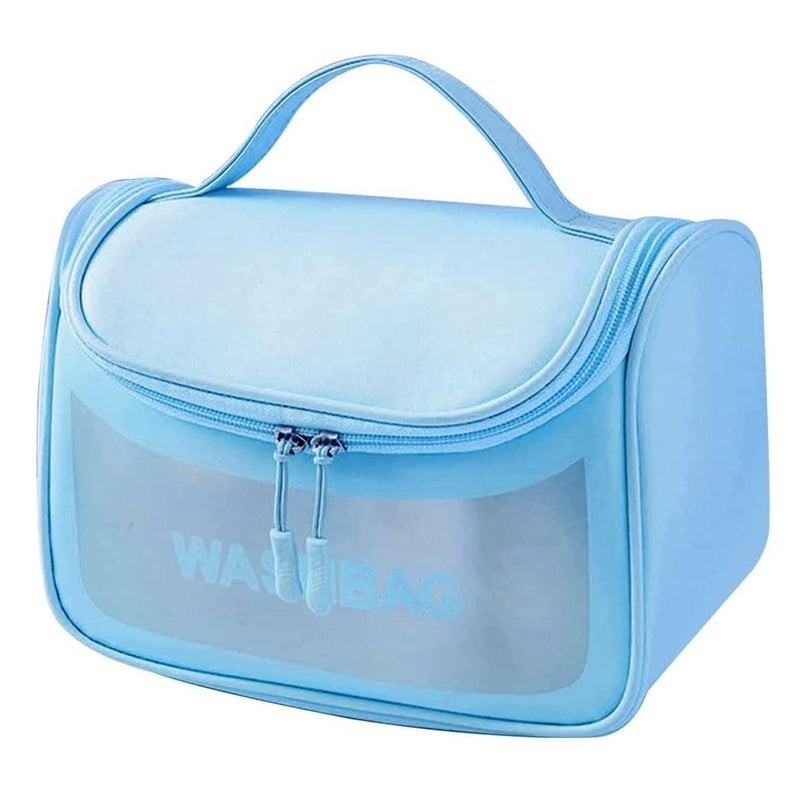 CKPS Multi-Functional Large Makeup Pouch for Women, Waterproof PVC Cosmetic Bag with Hook - Toiletry Storage Wash Bag - Travel Organizer for Bath & Grooming Kit (Blue) - Image 1