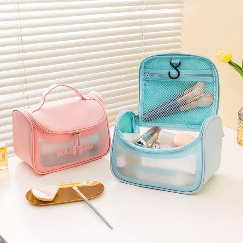CKPS Multi-Functional Large Makeup Pouch for Women, Waterproof PVC Cosmetic Bag with Hook - Toiletry Storage Wash Bag - Travel Organizer for Bath & Grooming Kit (Blue) - Image 5