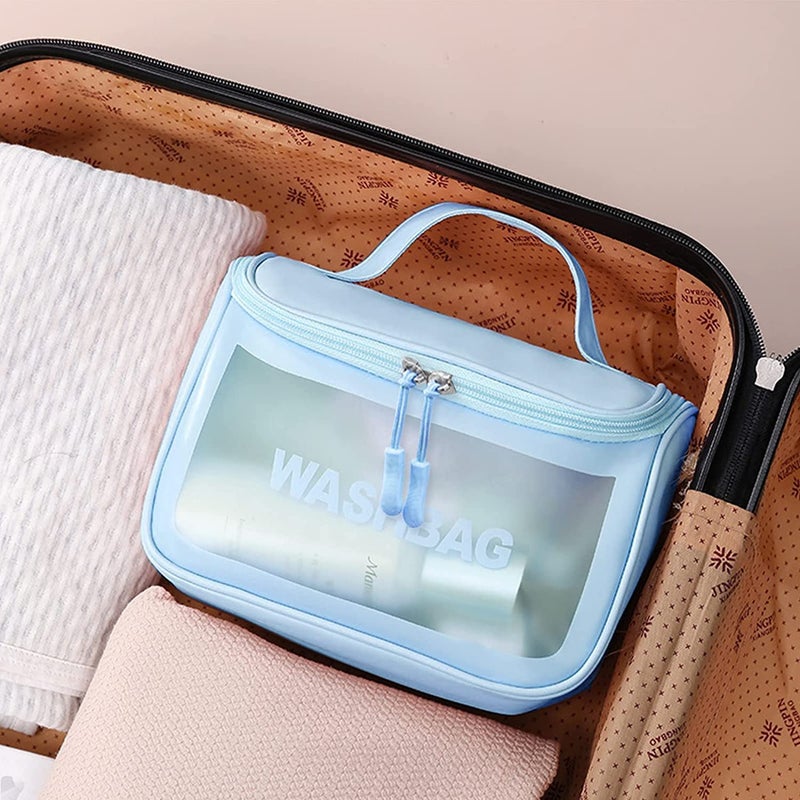 CKPS Multi-Functional Large Makeup Pouch for Women, Waterproof PVC Cosmetic Bag with Hook - Toiletry Storage Wash Bag - Travel Organizer for Bath & Grooming Kit (Blue) - Image 3