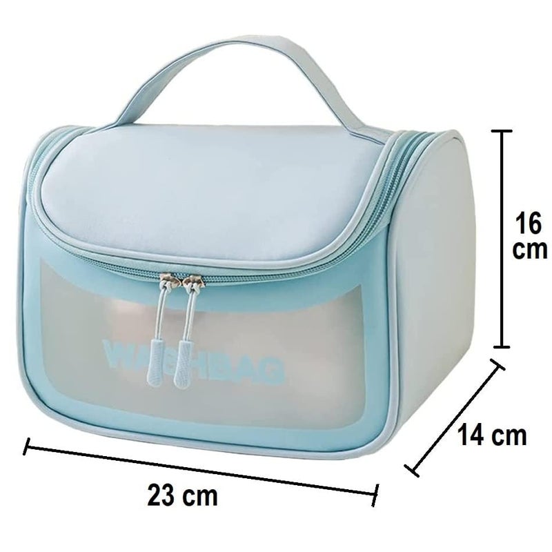 CKPS Multi-Functional Large Makeup Pouch for Women, Waterproof PVC Cosmetic Bag with Hook - Toiletry Storage Wash Bag - Travel Organizer for Bath & Grooming Kit (Blue) - Image 2