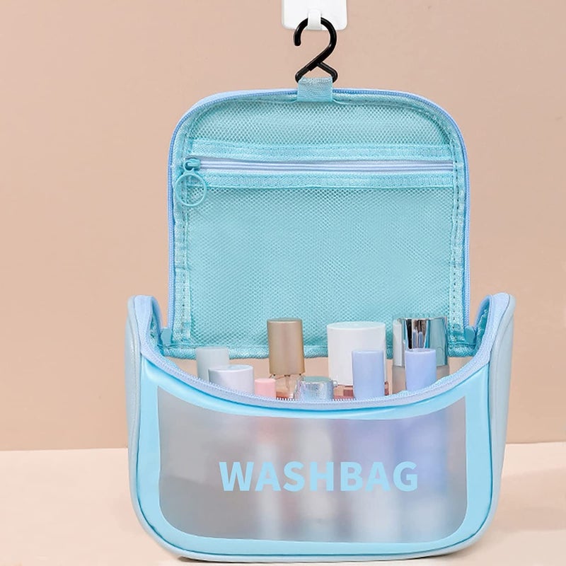 CKPS Multi-Functional Large Makeup Pouch for Women, Waterproof PVC Cosmetic Bag with Hook - Toiletry Storage Wash Bag - Travel Organizer for Bath & Grooming Kit (Blue) - Image 4