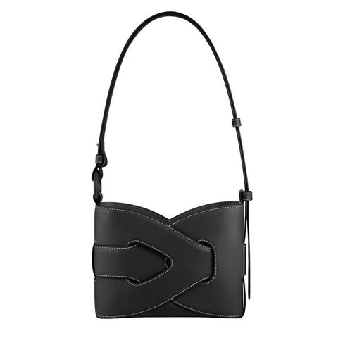 Polene Nodde Leather Weave Bag, Geometric Underarm black