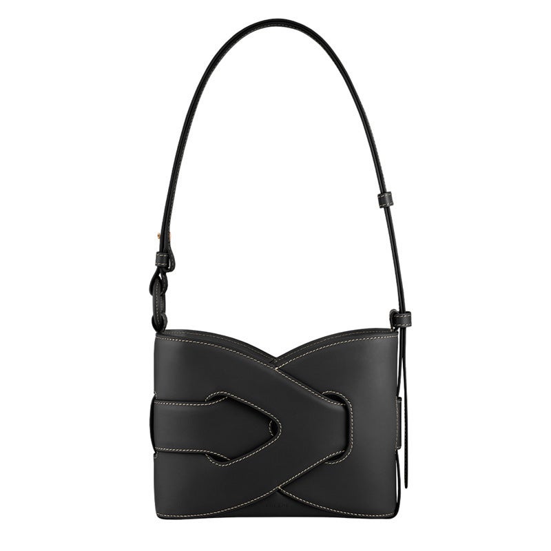 Polene Nodde Leather Weave Bag, Geometric Underarm black