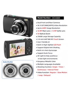 Milatech 5K Digital Camera with Dual - Cameras, 64MP, 5X Optical Zoom, 32G TF Card, Touch Screen  - Image 3