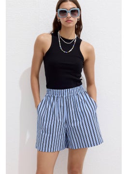 Manuka Striped Cotton Shorts Blue Stripe  - Image 1