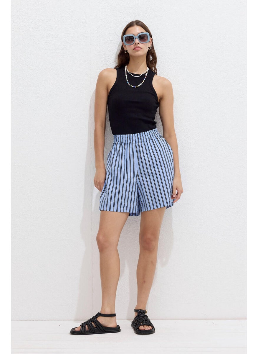 Manuka Striped Cotton Shorts Blue Stripe  - Image 3