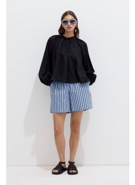 Manuka Striped Cotton Shorts Blue Stripe  - Image 2