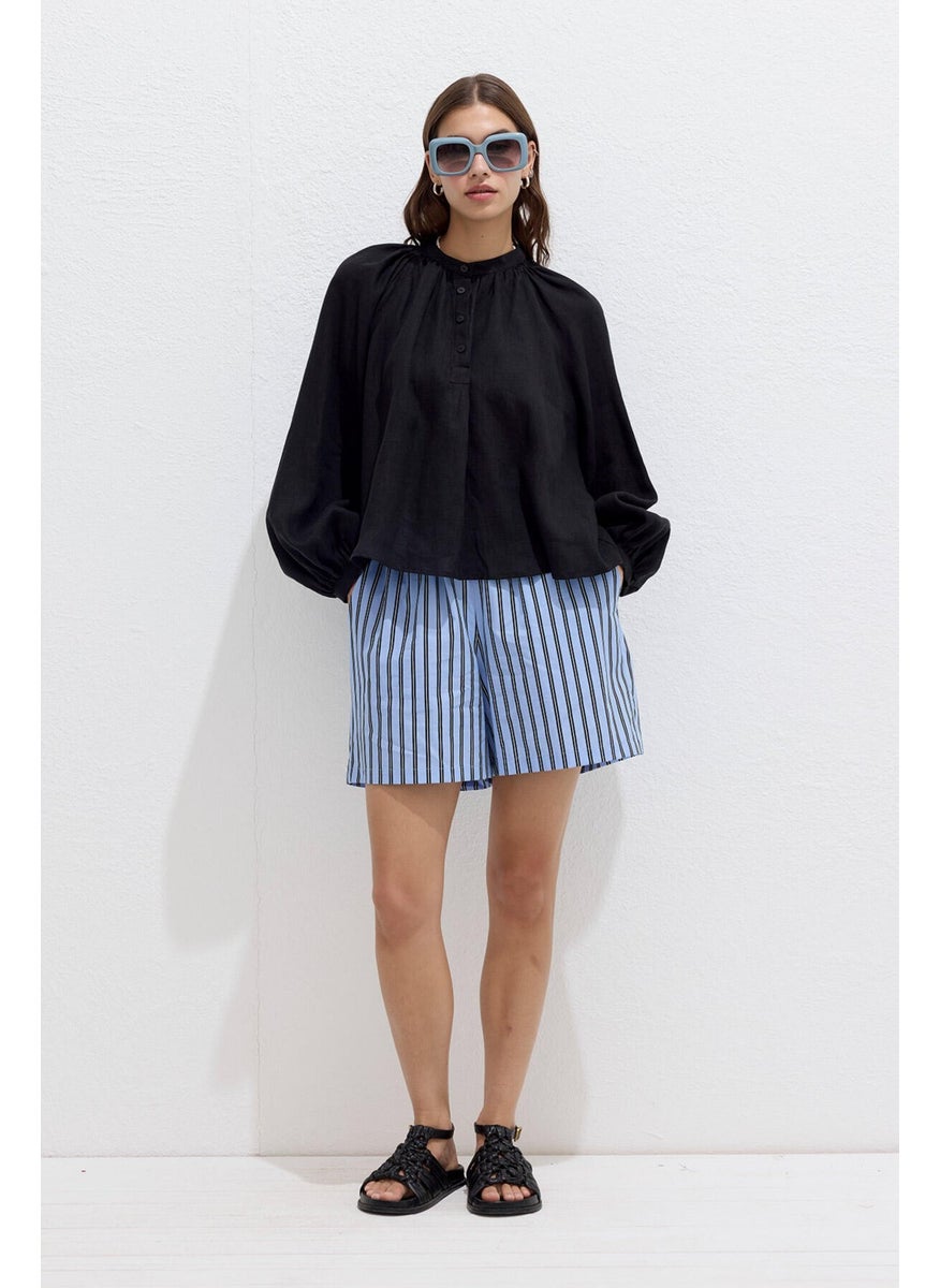 Manuka Striped Cotton Shorts Blue Stripe  - Image 2