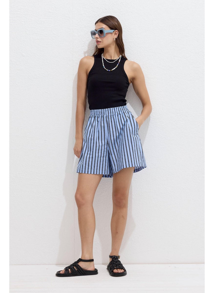Manuka Striped Cotton Shorts Blue Stripe  - Image 5
