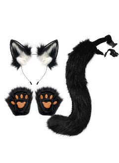 Generic Halloween Fox Ears Tail Set Cosplay Gloves Black and White  - Image 1