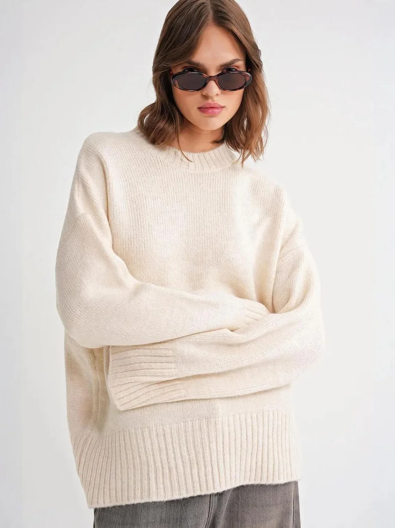 MixRay Mixray Oversized Ribbed Knit Sweater with Crew Neck