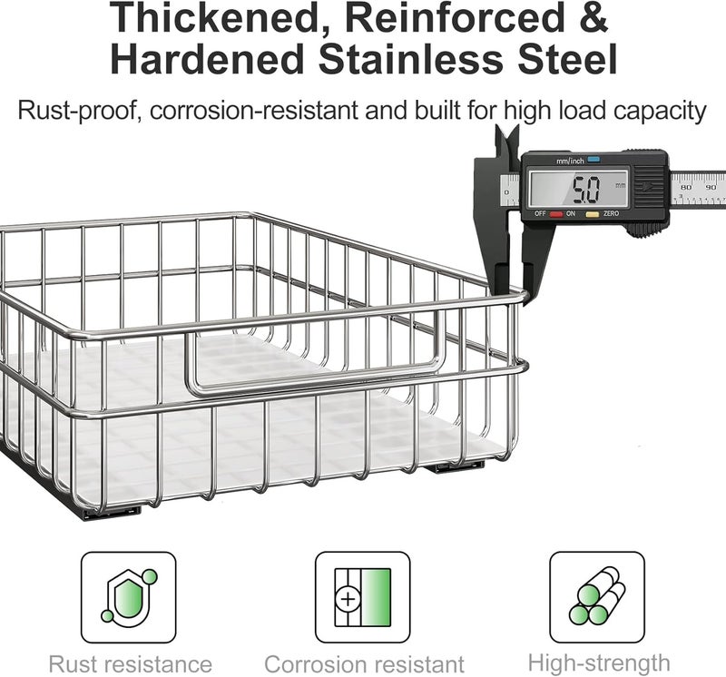 Kitstorack 2 Pack Pull Out Cabinet Organizer, Slide Out Drawers for Kitchen Organizers and Storage, Peel and Stick, Heavy Duty Shelves for Kitchen, Cupboard, Pantry, Bathroom (16.5" D*11.8" W*4.7" H) - Image 3