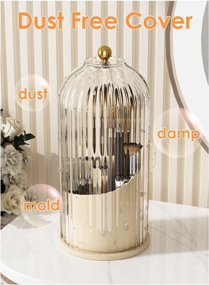 Beauenty Cosmetic storage box with lid,360 Rotating Clear Dustproof Makeup Brushes Organizer（Beige） - Image 3