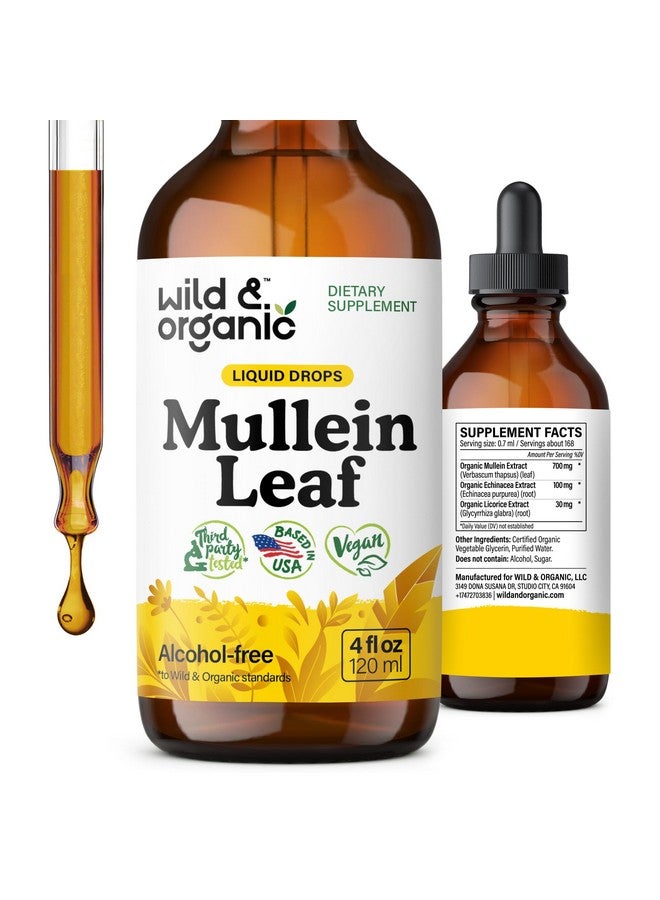 Wild & Organic Wild & Organic Mullein Tincture - Lung Cleanse and Detox - Liquid Mullein Leaf Extract for Lungs - Verbascum Thapsus Drops - Vegan, Sugar & Alcohol-Free Supplement - 4 fl oz  - Image 1